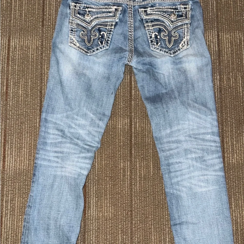 Rock Revival Blue Denim Jeans with Orange Stitching - Picture 7 of 8
